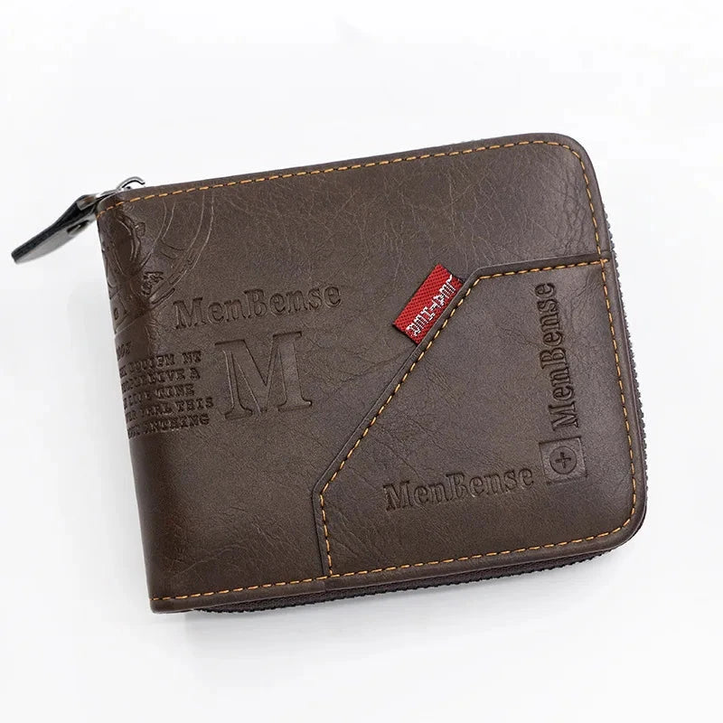 New Men Zipper Wallets Short Card Holder Vintage Male Wallet High Quality PU Leather Classic Coin Pocket Wallet For Boys Blue Wolf Store Coffee