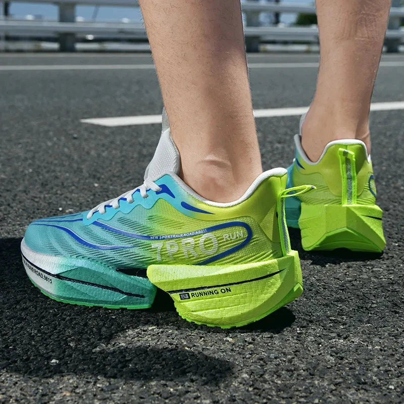 New Men's Carbon Plate Sneakers Outdoor Soft Sole Mesh Sports Shoes Running Shoes Light Anti-Slip Casual Couple Tennis Shoes Blue Wolf Store