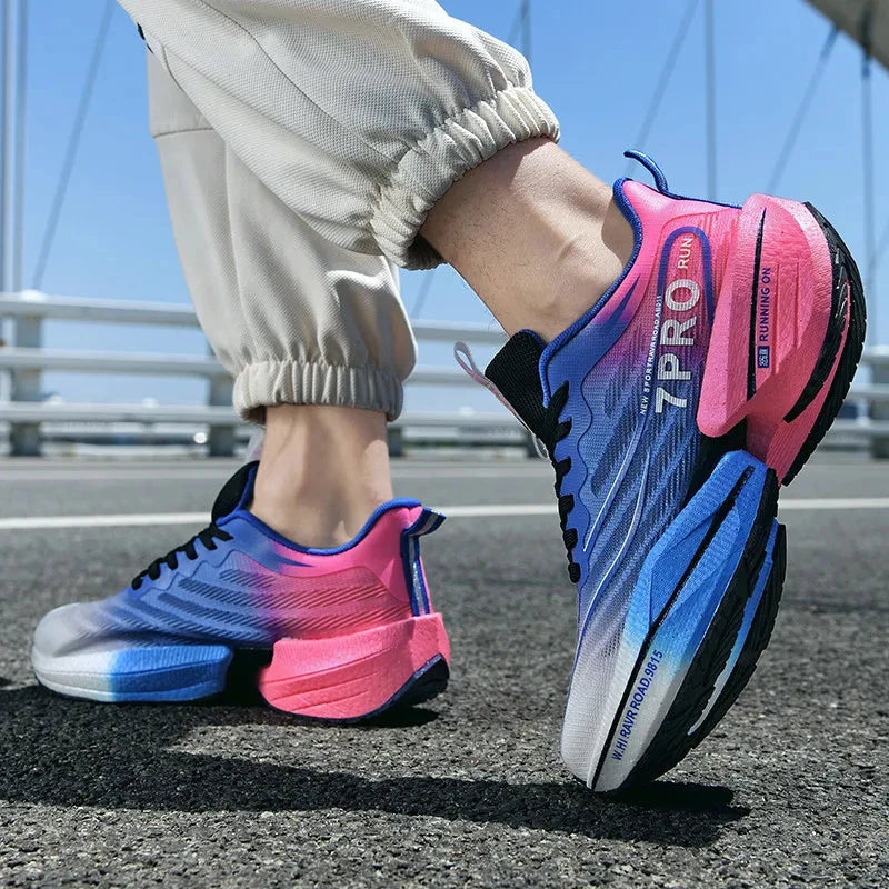 New Men's Carbon Plate Sneakers Outdoor Soft Sole Mesh Sports Shoes Running Shoes Light Anti-Slip Casual Couple Tennis Shoes Blue Wolf Store