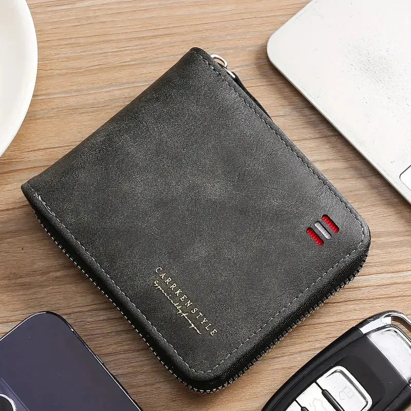 New Short Men Wallets Slim Classic Coin Pocket Photo Holder Small Male Wallet Quality Card Holder Frosted Leather Men Purses Blue Wolf Store Black