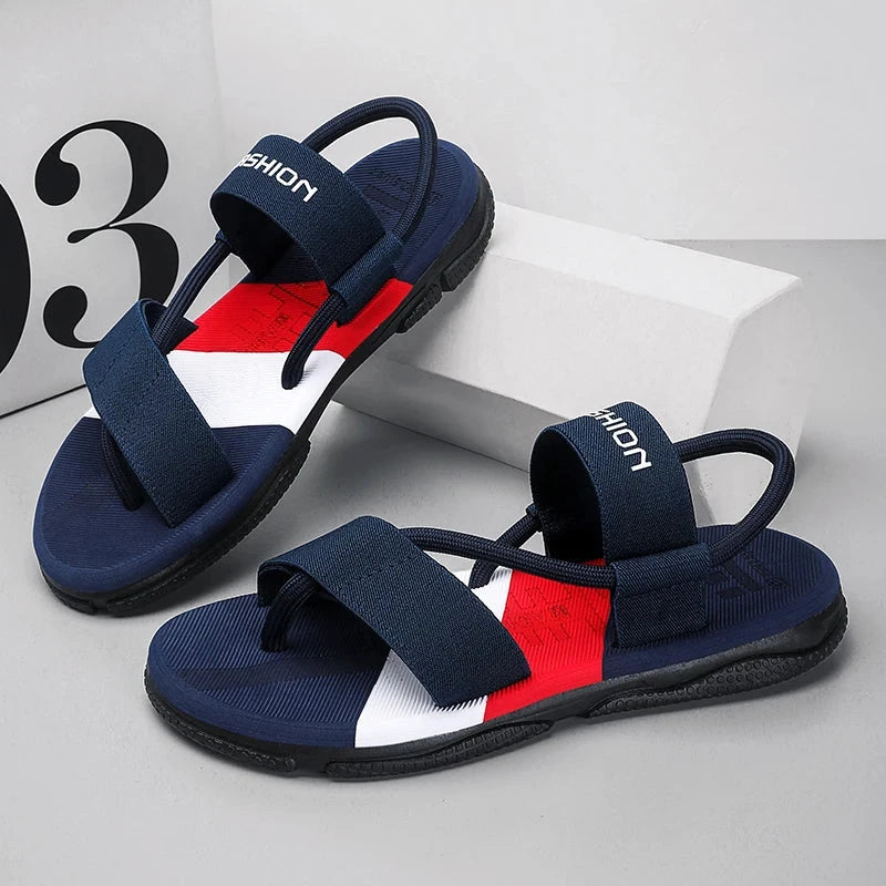 New Style Sandals For Men Men's Casual Slipper Beach Slip-on Wear-resistant Outdoor Sole Shoes Trendy All-match Male Footwear Blue Wolf Store