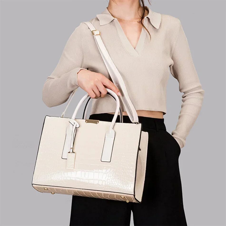 New York Crocodile Print Leather Women's Handbag New York Crocodile Print Leather Women's Handbag Blue Wolf Store White