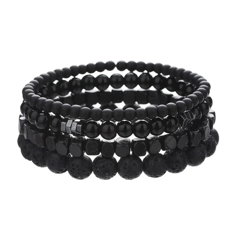 Obsidian Noir – 4-Piece Men’s Lava Stone Bracelet Set Obsidian Noir – 4-Piece Men’s Lava Stone Bracelet Set Blue Wolf Store
