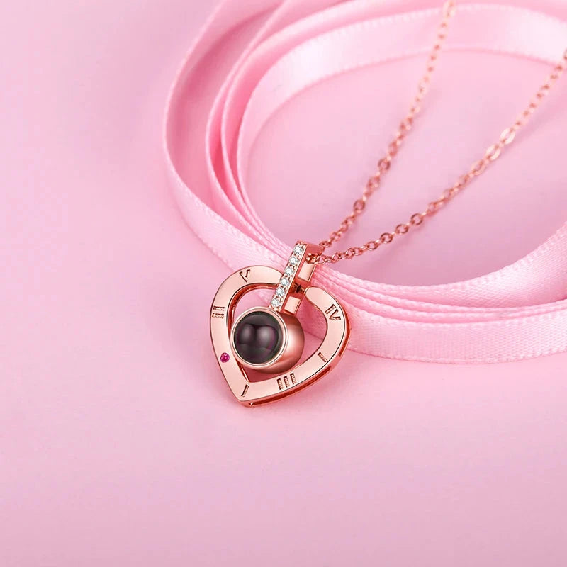 Projection Necklace Set With Rose Gift Box 100 Languages I Love You Heart Pendant Jewelry 2024 Accessories Christmas Halloween Blue Wolf Store