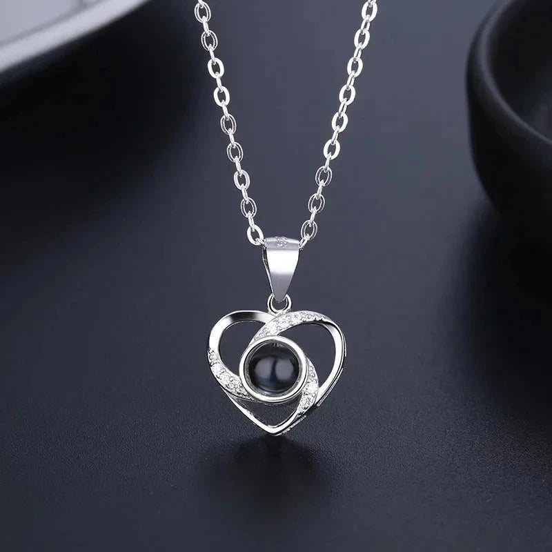 Projection Necklace Set With Rose Gift Box 100 Languages I Love You Heart Pendant Jewelry 2024 Accessories Christmas Halloween Blue Wolf Store