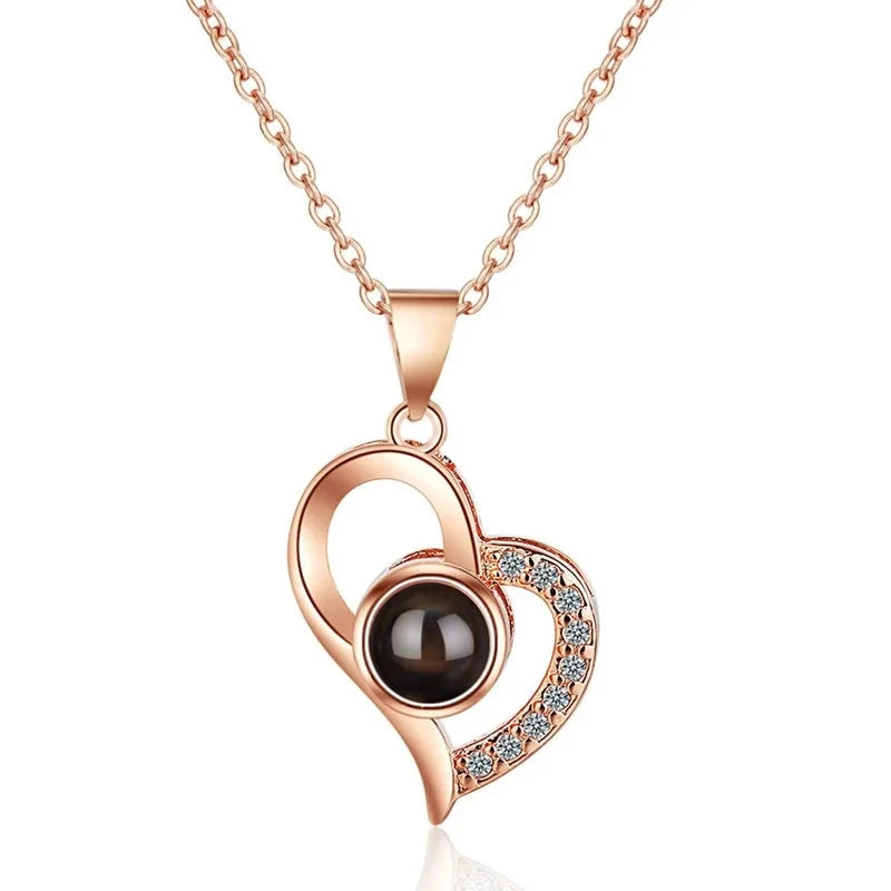 Projection Necklace Set With Rose Gift Box 100 Languages I Love You Heart Pendant Jewelry 2024 Accessories Christmas Halloween Blue Wolf Store