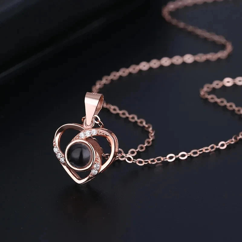 Projection Necklace Set With Rose Gift Box 100 Languages I Love You Heart Pendant Jewelry 2024 Accessories Christmas Halloween Blue Wolf Store