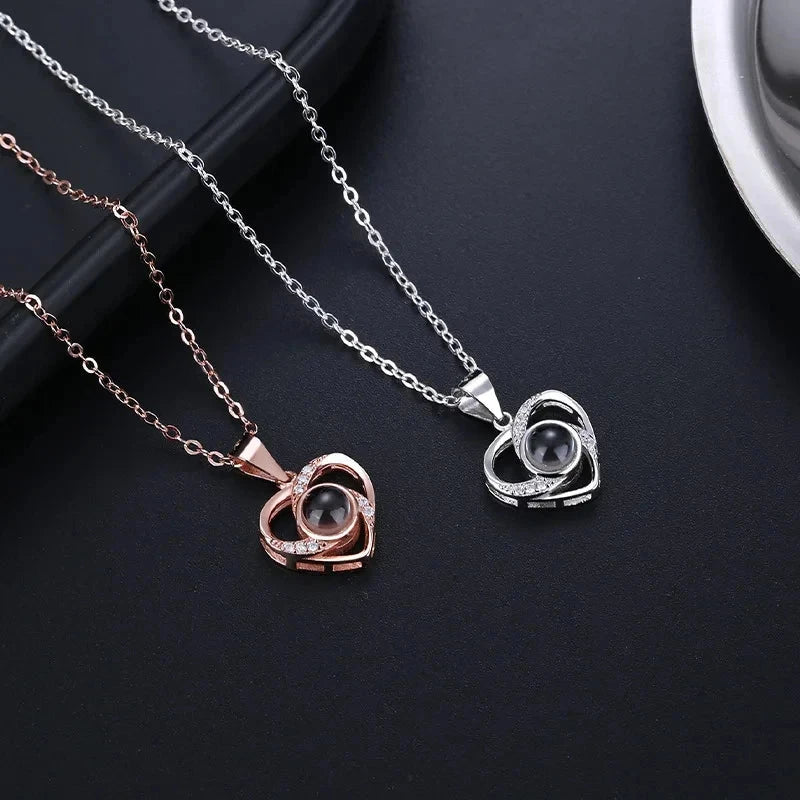 Projection Necklace Set With Rose Gift Box 100 Languages I Love You Heart Pendant Jewelry 2024 Accessories Christmas Halloween Blue Wolf Store