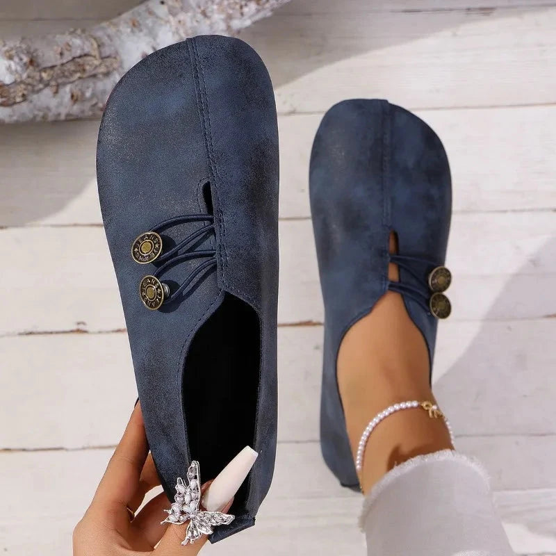 Retro Flat Shoes 2024 New Design Narrowband Loafers Women's Casual and Comfortable Solid Color Women's Shoes Zapatos De Mujer Blue Wolf Store Navy 43