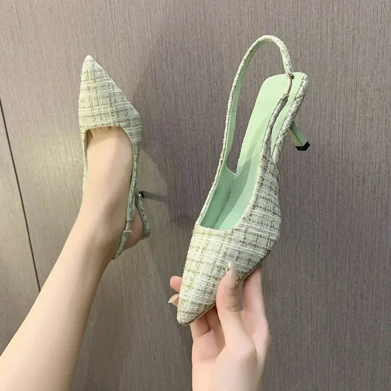 Sea Salt Blue Pointed High Heel Sandals for Women Back Hollow Half Headed Single Shoes Fashion Versatile Casual Shoes Blue Wolf Store