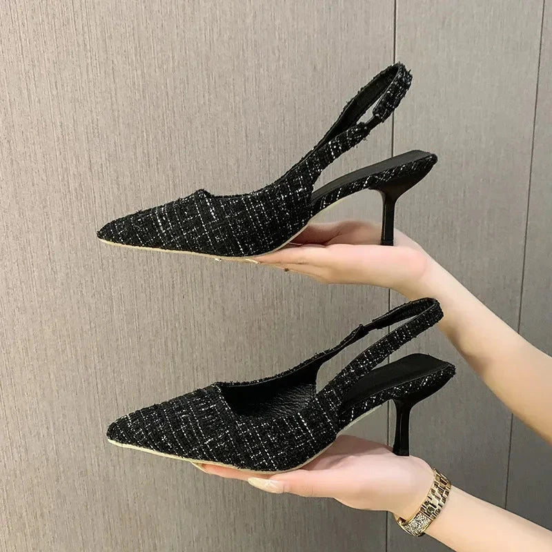 Sea Salt Blue Pointed High Heel Sandals for Women Back Hollow Half Headed Single Shoes Fashion Versatile Casual Shoes Blue Wolf Store