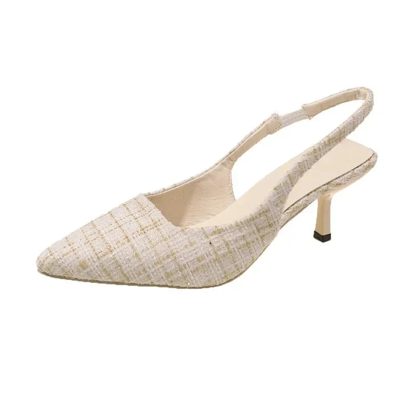 Sea Salt Blue Pointed High Heel Sandals for Women Back Hollow Half Headed Single Shoes Fashion Versatile Casual Shoes Blue Wolf Store Beige 39