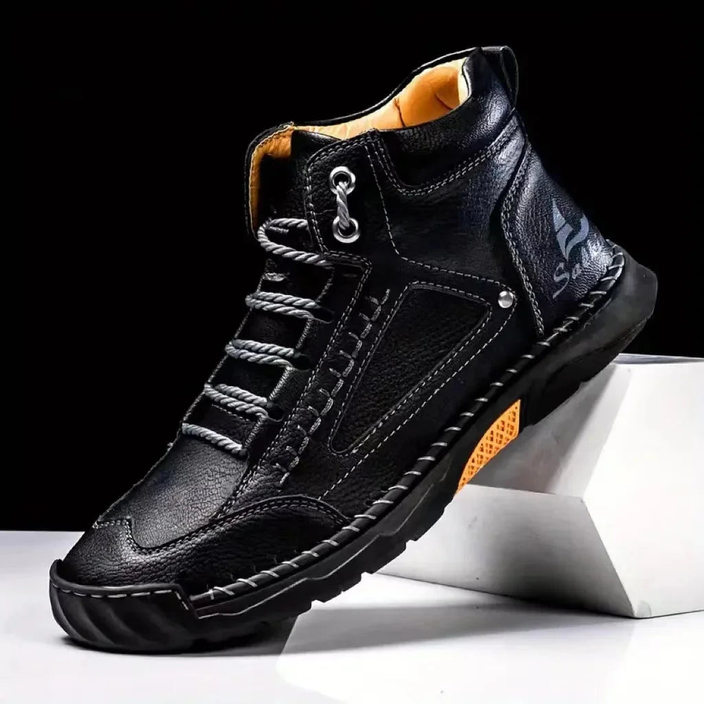 Shoes for Men Large Size Leather Boots Fashion Men's Ankle Boots Handmade Stitching New Flat Mens Casual Shoes Botas Para Hombre Blue Wolf Store Black 40