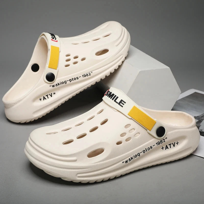 Soft Sole Summer Clogs Slippers Men Clogs Slippers Breathable Beach Slippers Men Home Slippers Outdoor Antiskid Slippers Blue Wolf Store 8815beige 38-39