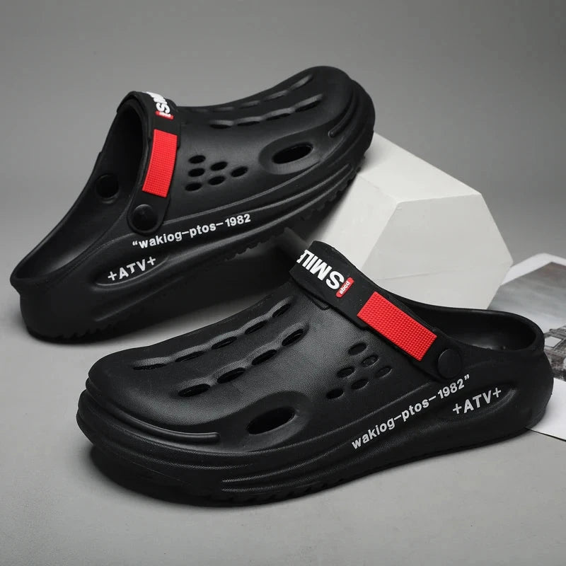 Soft Sole Summer Clogs Slippers Men Clogs Slippers Breathable Beach Slippers Men Home Slippers Outdoor Antiskid Slippers Blue Wolf Store 8815blk 44-45