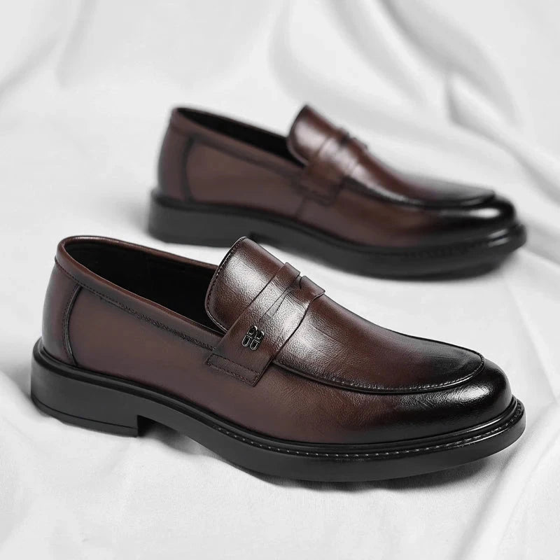 Summer New Perforated Leather Shoes for Adult Men's Business Thick Sole High Quality Casual Shoes Men Classic Brand Loafer Shoes Blue Wolf Store
