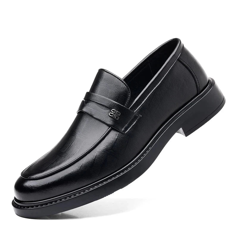 Summer New Perforated Leather Shoes for Adult Men's Business Thick Sole High Quality Casual Shoes Men Classic Brand Loafer Shoes Blue Wolf Store Black 42