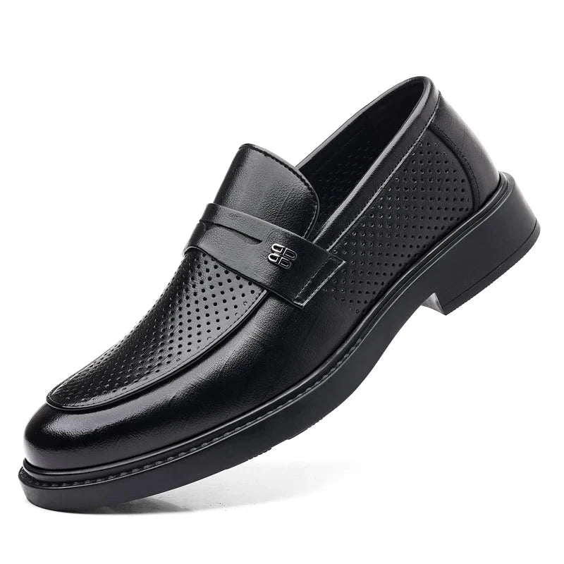 Summer New Perforated Leather Shoes for Adult Men's Business Thick Sole High Quality Casual Shoes Men Classic Brand Loafer Shoes Blue Wolf Store Black-punching 44