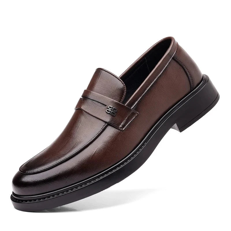 Summer New Perforated Leather Shoes for Adult Men's Business Thick Sole High Quality Casual Shoes Men Classic Brand Loafer Shoes Blue Wolf Store Brown 39