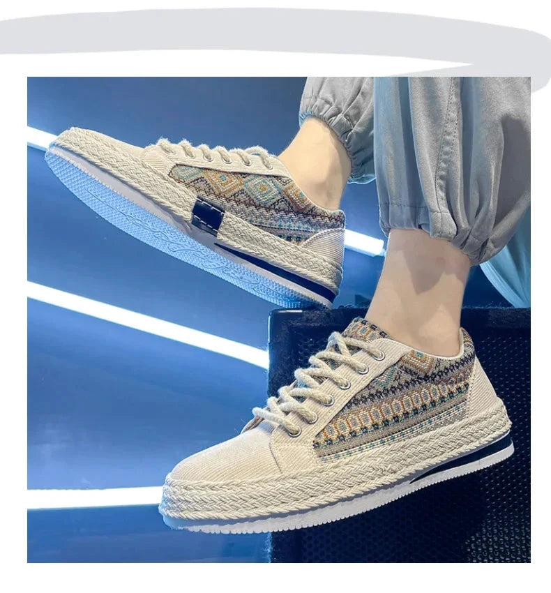 SYTK Man Shoes Fisherman Linen Cloth Loafers Summer Men's Sneakers Summer Flat Canvas Shoes For Men Casual Shoes Male Blue Wolf Store