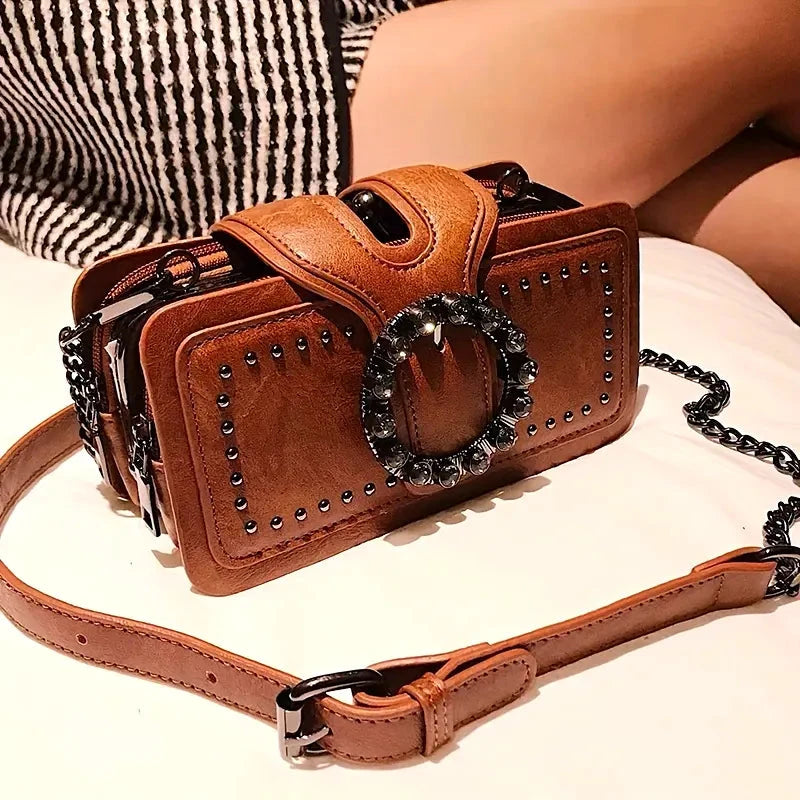 Vintage-Style Square Leather Crossbody Bags Vintage-Style Square Leather Crossbody Bags Blue Wolf Store