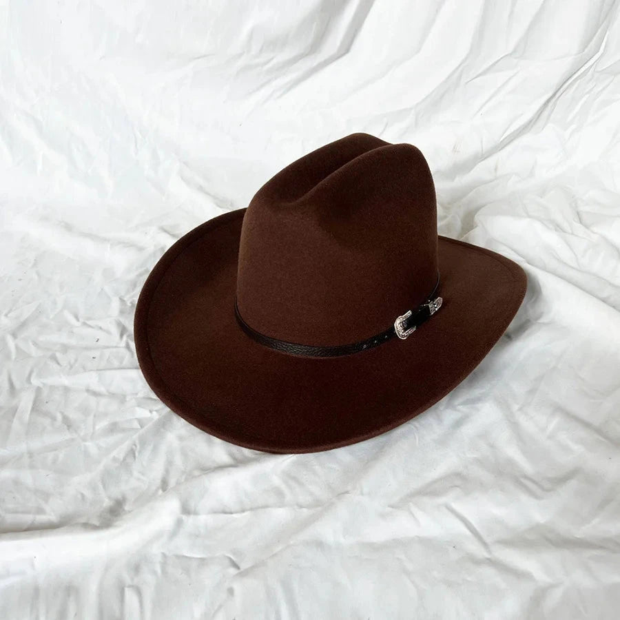 Vintage Western Cowboy Hat For Men's Gentleman Lady Jazz Cowgirl With Leather Wide Brim Cloche Church Sombrero Hombre Caps Blue Wolf Store