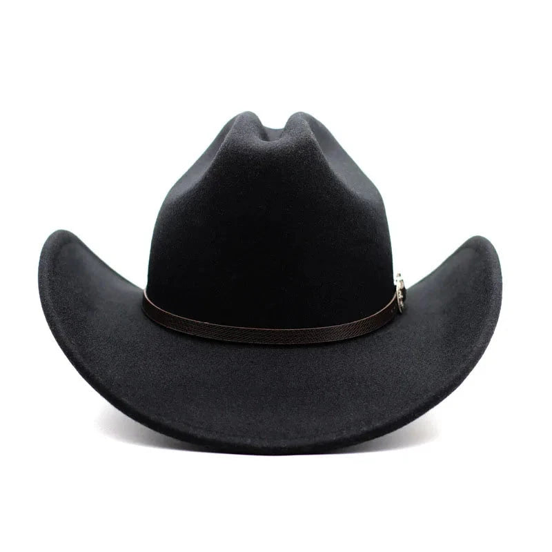 Vintage Western Cowboy Hat For Men's Gentleman Lady Jazz Cowgirl With Leather Wide Brim Cloche Church Sombrero Hombre Caps Blue Wolf Store Black01 57-59CM