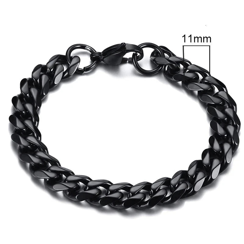 Vnox 3-11mm Chunky Miami Curb Chain Bracelet for Men, Stainless Steel Cuban Link Chain Wristband Classic Punk Heavy Male Jewelry Blue Wolf Store 11mm Black 21cm