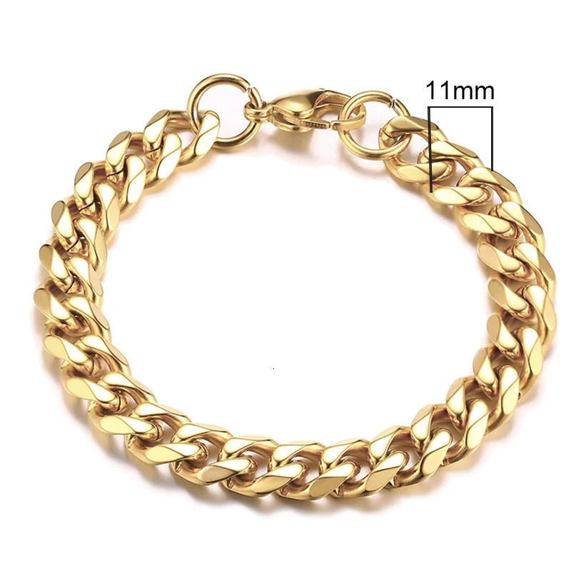 Vnox 3-11mm Chunky Miami Curb Chain Bracelet for Men, Stainless Steel Cuban Link Chain Wristband Classic Punk Heavy Male Jewelry Blue Wolf Store 11mm Gold 23cm