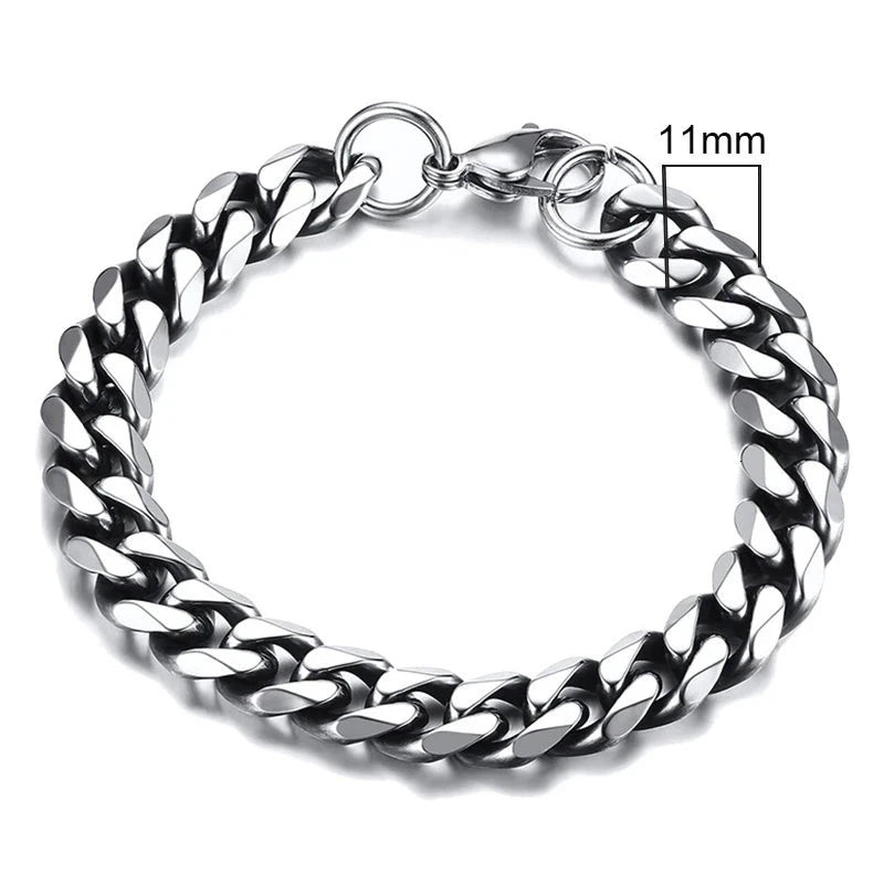 Vnox 3-11mm Chunky Miami Curb Chain Bracelet for Men, Stainless Steel Cuban Link Chain Wristband Classic Punk Heavy Male Jewelry Blue Wolf Store 11mm Vintage Silver 23cm