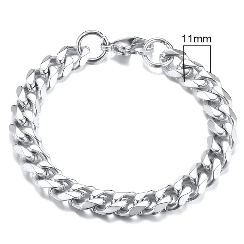 Vnox 3-11mm Chunky Miami Curb Chain Bracelet for Men, Stainless Steel Cuban Link Chain Wristband Classic Punk Heavy Male Jewelry Blue Wolf Store 11mmSilver 21cm
