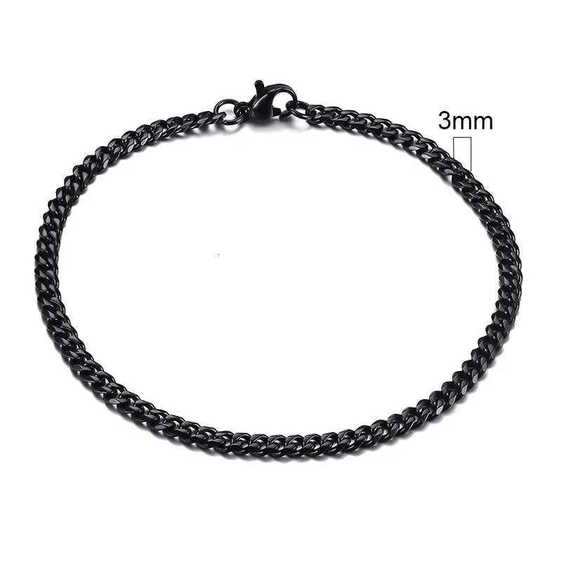 Vnox 3-11mm Chunky Miami Curb Chain Bracelet for Men, Stainless Steel Cuban Link Chain Wristband Classic Punk Heavy Male Jewelry Blue Wolf Store 3mm Black 21cm