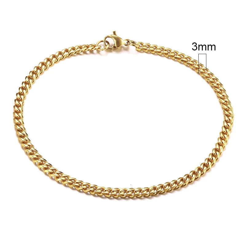 Vnox 3-11mm Chunky Miami Curb Chain Bracelet for Men, Stainless Steel Cuban Link Chain Wristband Classic Punk Heavy Male Jewelry Blue Wolf Store 3mm Gold 18cm