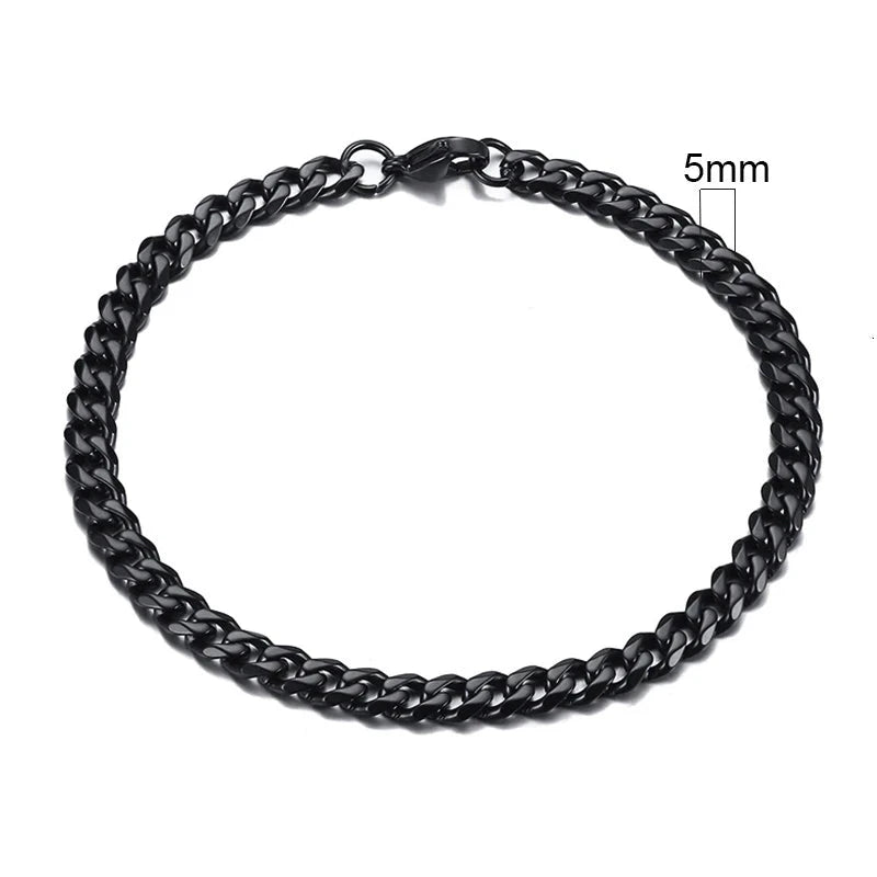 Vnox 3-11mm Chunky Miami Curb Chain Bracelet for Men, Stainless Steel Cuban Link Chain Wristband Classic Punk Heavy Male Jewelry Blue Wolf Store 5mm Black 23cm