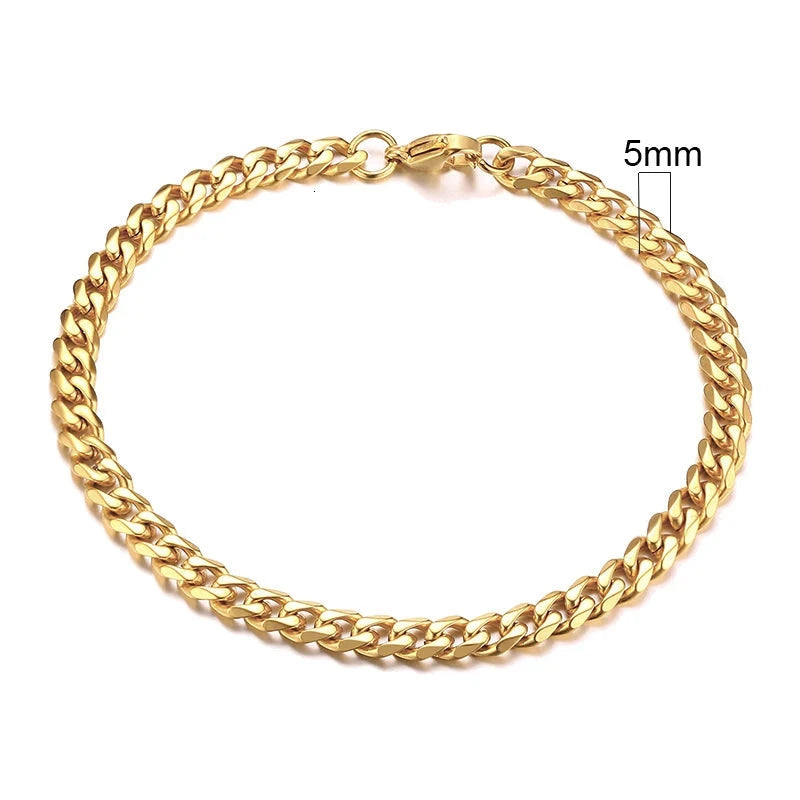 Vnox 3-11mm Chunky Miami Curb Chain Bracelet for Men, Stainless Steel Cuban Link Chain Wristband Classic Punk Heavy Male Jewelry Blue Wolf Store 5mm Gold 21cm