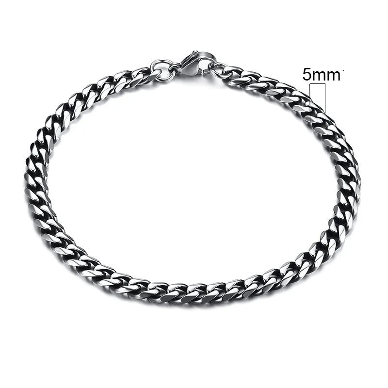 Vnox 3-11mm Chunky Miami Curb Chain Bracelet for Men, Stainless Steel Cuban Link Chain Wristband Classic Punk Heavy Male Jewelry Blue Wolf Store 5mm Vintage Silver 18cm