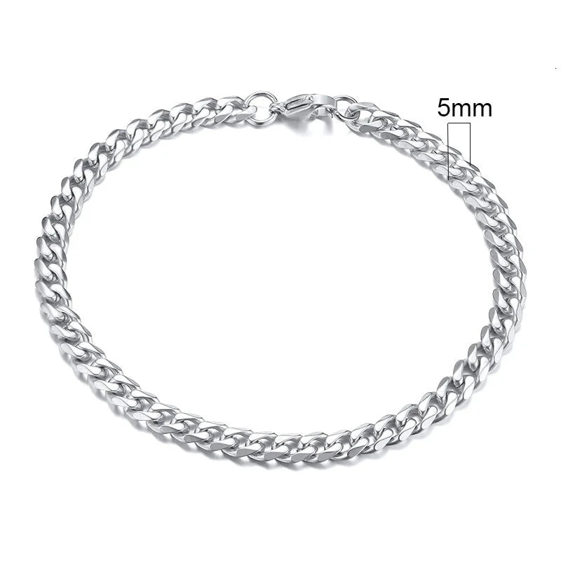 Vnox 3-11mm Chunky Miami Curb Chain Bracelet for Men, Stainless Steel Cuban Link Chain Wristband Classic Punk Heavy Male Jewelry Blue Wolf Store 5mmSilver 23cm