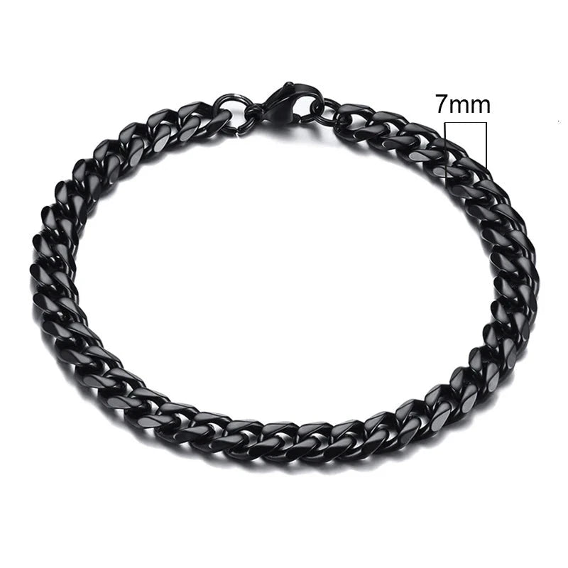 Vnox 3-11mm Chunky Miami Curb Chain Bracelet for Men, Stainless Steel Cuban Link Chain Wristband Classic Punk Heavy Male Jewelry Blue Wolf Store 7mm Black 21cm