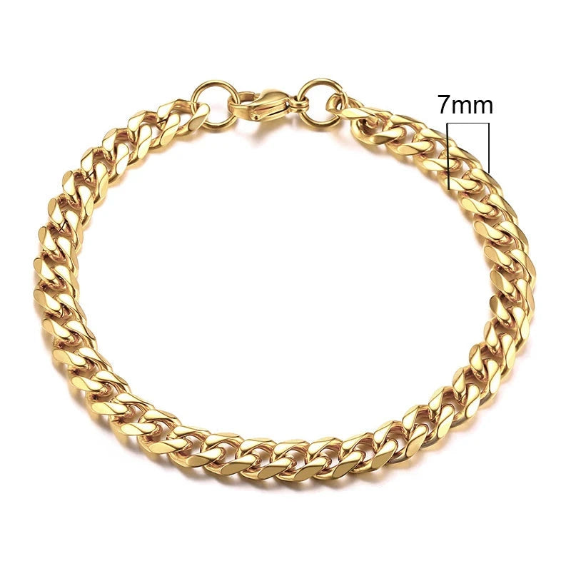 Vnox 3-11mm Chunky Miami Curb Chain Bracelet for Men, Stainless Steel Cuban Link Chain Wristband Classic Punk Heavy Male Jewelry Blue Wolf Store 7mm Gold 23cm