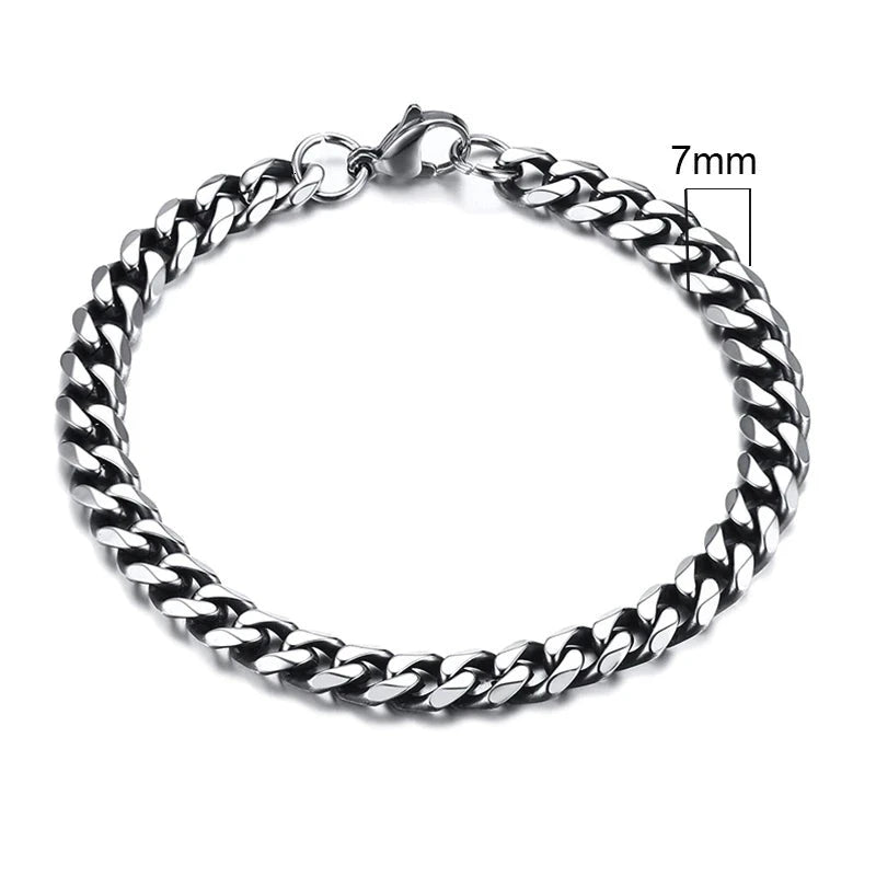 Vnox 3-11mm Chunky Miami Curb Chain Bracelet for Men, Stainless Steel Cuban Link Chain Wristband Classic Punk Heavy Male Jewelry Blue Wolf Store 7mm Vintage Silver 23cm