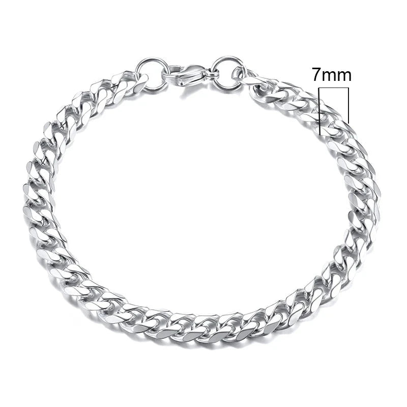 Vnox 3-11mm Chunky Miami Curb Chain Bracelet for Men, Stainless Steel Cuban Link Chain Wristband Classic Punk Heavy Male Jewelry Blue Wolf Store 7mmSilver 21cm