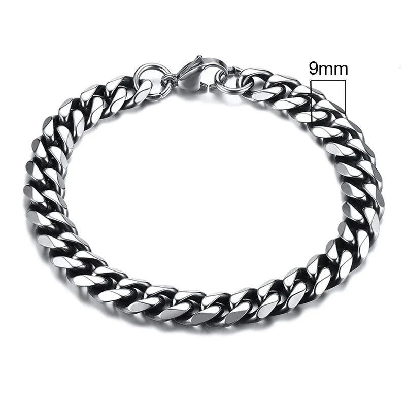 Vnox 3-11mm Chunky Miami Curb Chain Bracelet for Men, Stainless Steel Cuban Link Chain Wristband Classic Punk Heavy Male Jewelry Blue Wolf Store 9mm Vintage Silver 21cm