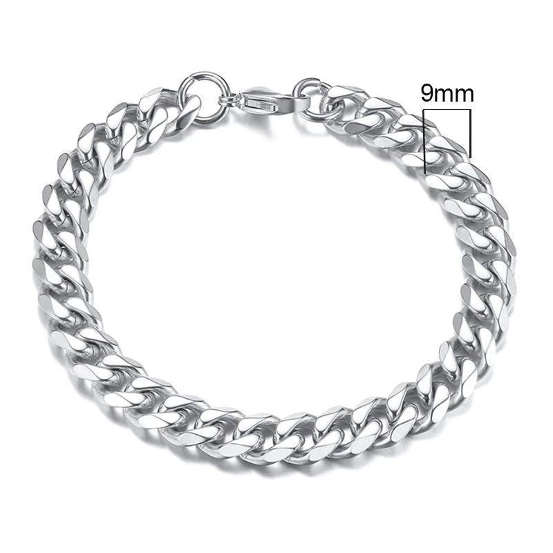 Vnox 3-11mm Chunky Miami Curb Chain Bracelet for Men, Stainless Steel Cuban Link Chain Wristband Classic Punk Heavy Male Jewelry Blue Wolf Store 9mmSilver 23cm