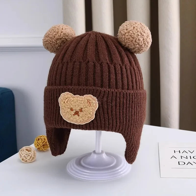 Winter Baby Beanie with Ear Protection Winter Baby Beanie with Ear Protection Blue Wolf Store Dark Coffee