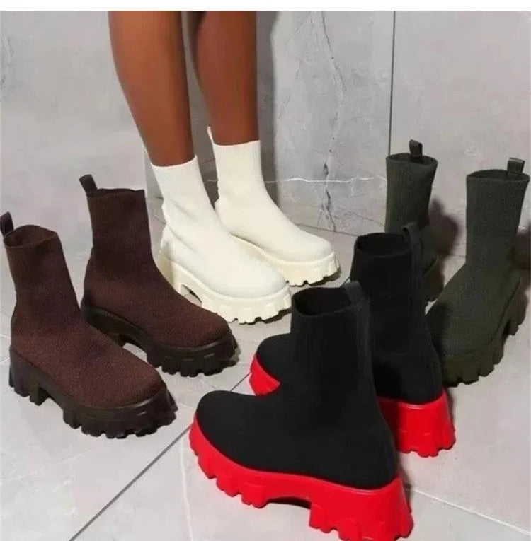 Women Boots 2023 Platform Boots For Autumn Winter Shoes Slip On Platform Shoes Women Ankle Boots White Heels Short Botas Mujer Blue Wolf Store