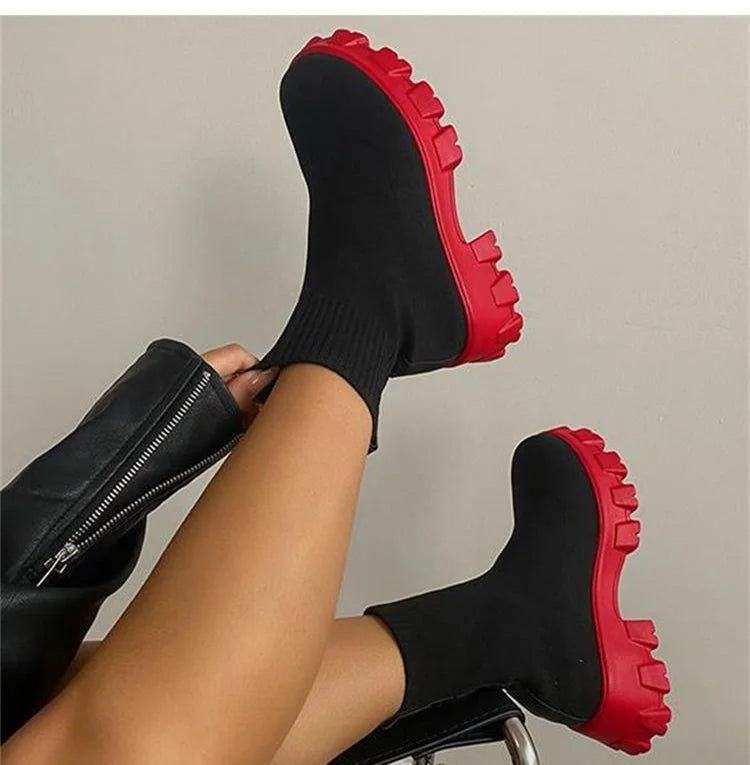 Women Boots 2023 Platform Boots For Autumn Winter Shoes Slip On Platform Shoes Women Ankle Boots White Heels Short Botas Mujer Blue Wolf Store