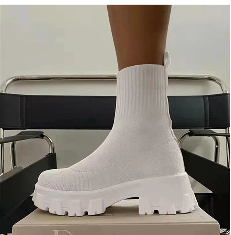 Women Boots 2023 Platform Boots For Autumn Winter Shoes Slip On Platform Shoes Women Ankle Boots White Heels Short Botas Mujer Blue Wolf Store