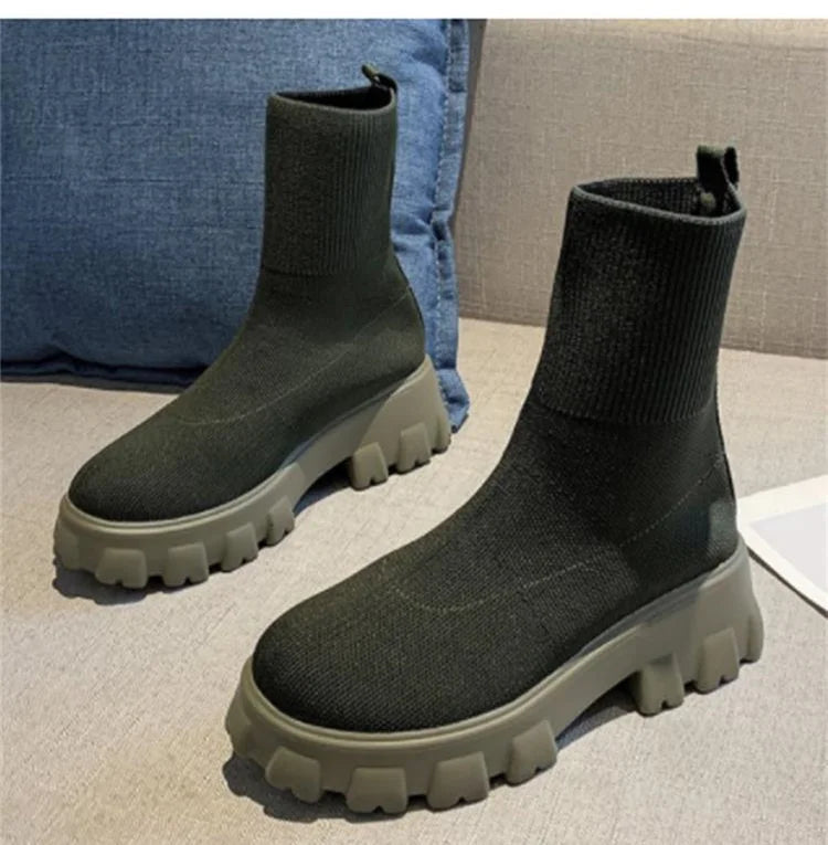 Women Boots 2023 Platform Boots For Autumn Winter Shoes Slip On Platform Shoes Women Ankle Boots White Heels Short Botas Mujer Blue Wolf Store