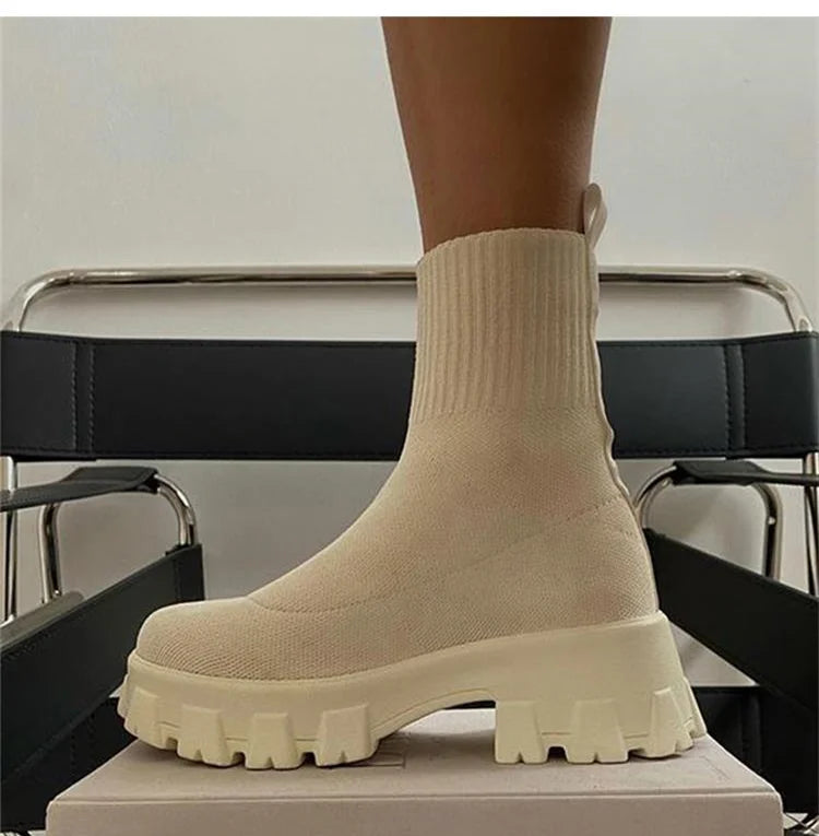 Women Boots 2023 Platform Boots For Autumn Winter Shoes Slip On Platform Shoes Women Ankle Boots White Heels Short Botas Mujer Blue Wolf Store