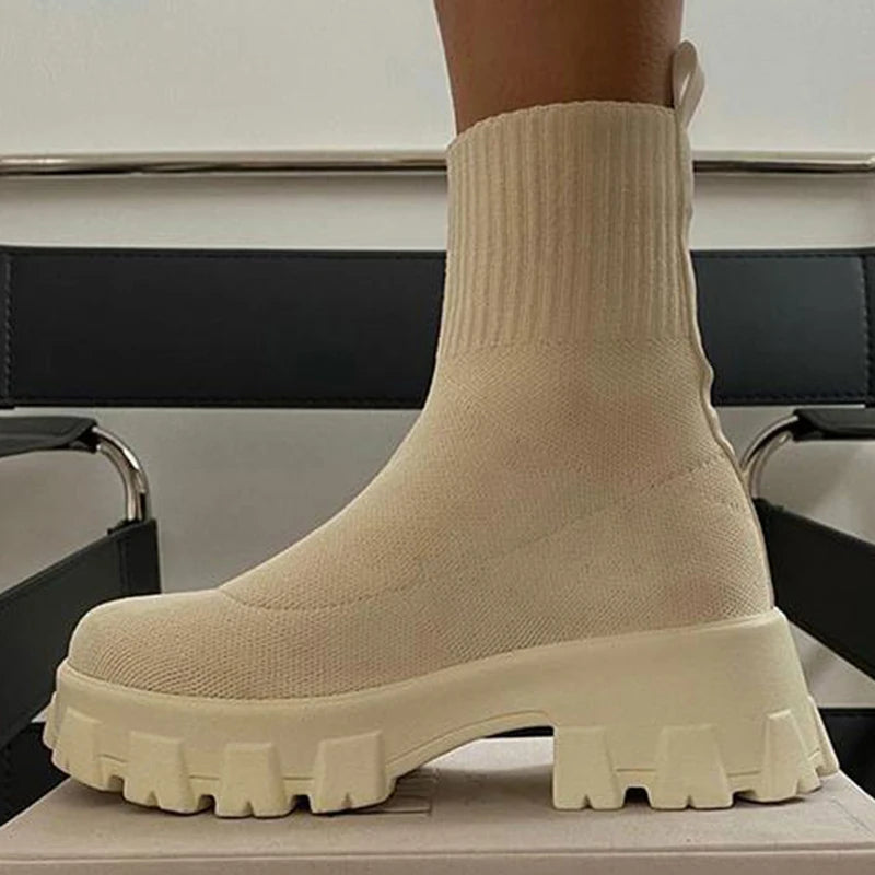 Women Boots 2023 Platform Boots For Autumn Winter Shoes Slip On Platform Shoes Women Ankle Boots White Heels Short Botas Mujer Blue Wolf Store beige 43
